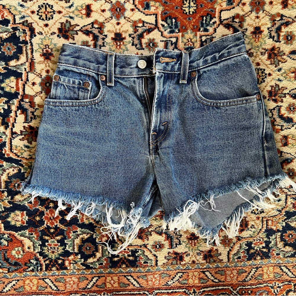 Levi's Blue Frayed Jean Shorts